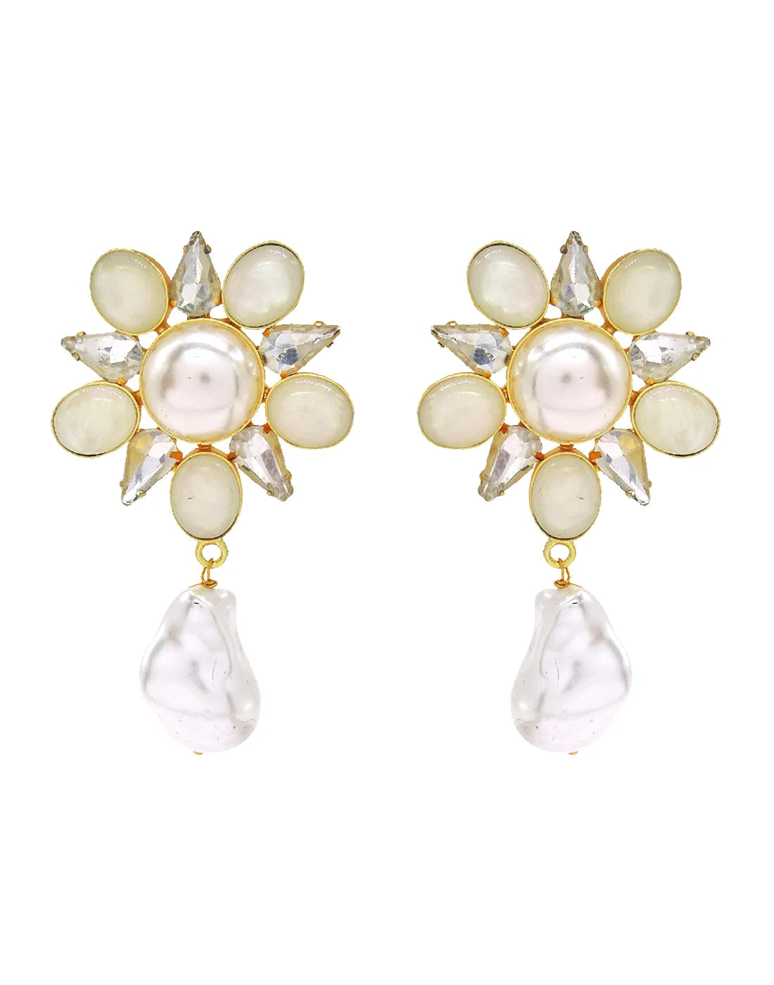 Pearl & Crystal Drop Earrings- Handcrafted Jewellery from Dori