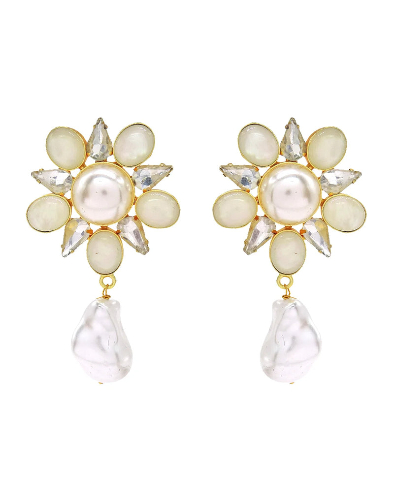 Pearl & Crystal Drop Earrings- Handcrafted Jewellery from Dori