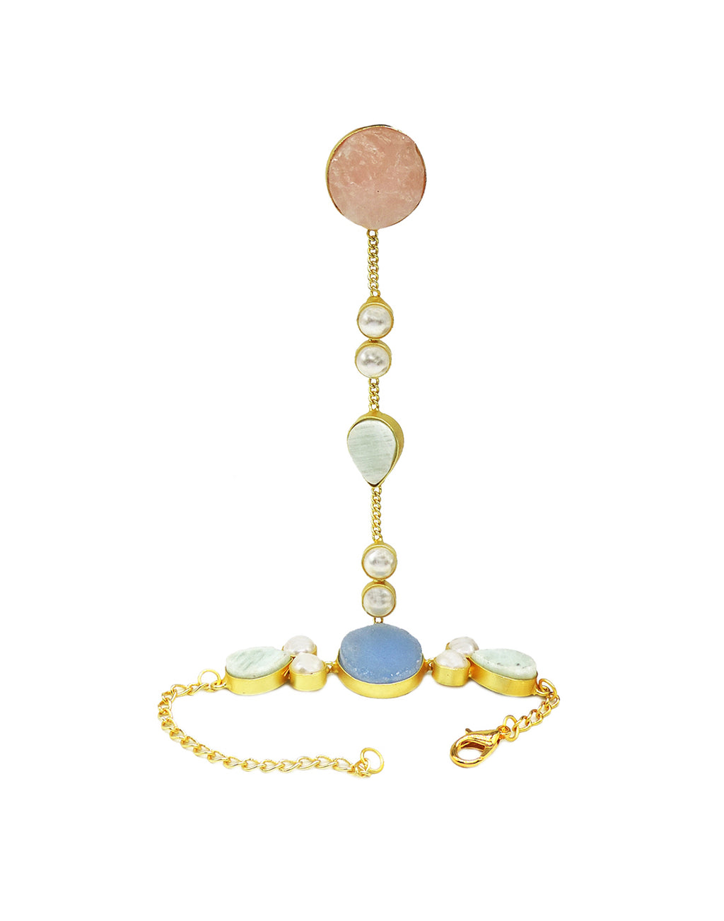 Kova Hand Harness (Rose Quartz) - Statement Hand Harness - Gold-Plated & Hypoallergenic Jewellery - Made in India - Dubai Jewellery - Dori