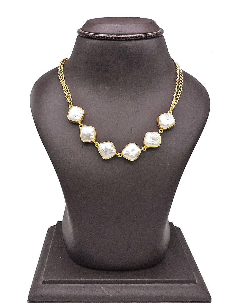 Pearl Diamond Necklace - Statement Necklaces - Gold-Plated & Hypoallergenic Jewellery - Made in India - Dubai Jewellery - Dori