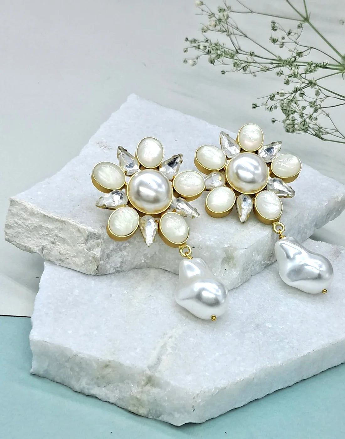 Pearl & Crystal Drop Earrings- Handcrafted Jewellery from Dori
