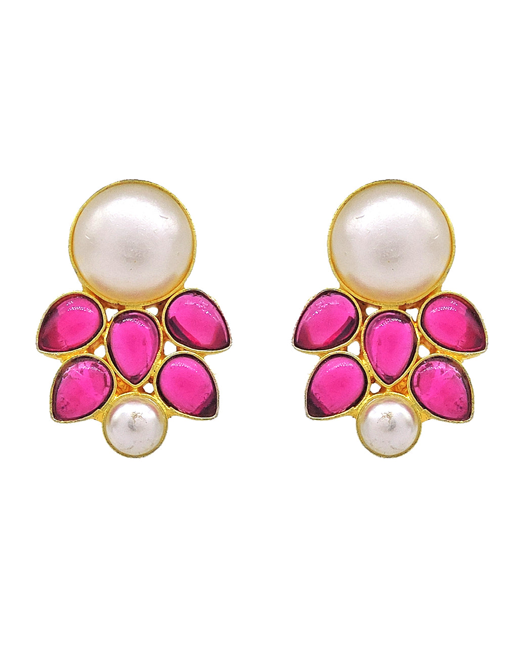 Pink Crystal & Pearl Earrings - Statement Earrings - Gold-Plated & Hypoallergenic Jewellery - Made in India - Dubai Jewellery - Dori