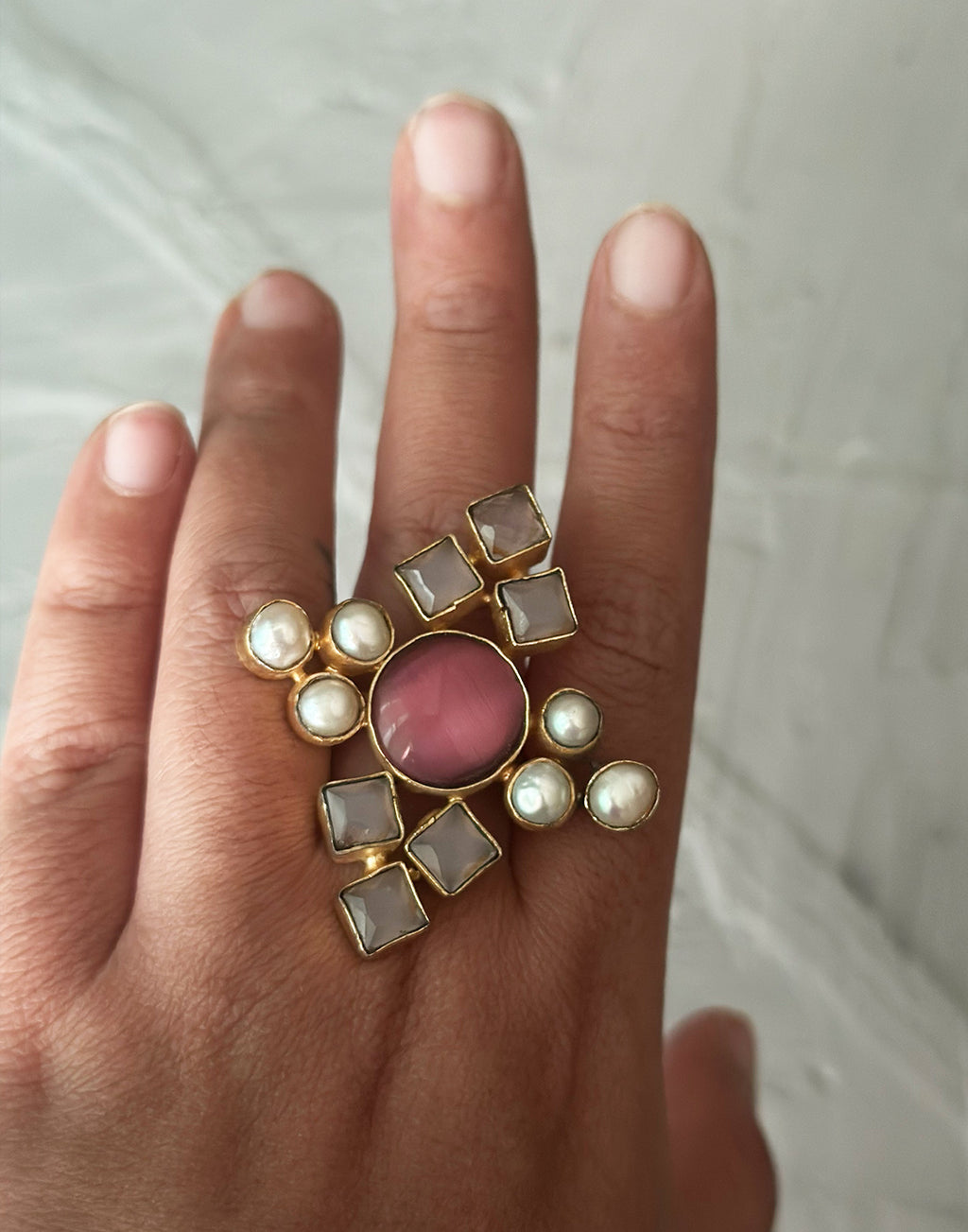 Pink & Purple Monalisa Ring - Statement Bracelets & Cuffs - Gold-Plated & Hypoallergenic Jewellery - Made in India - Dubai Jewellery - Dori