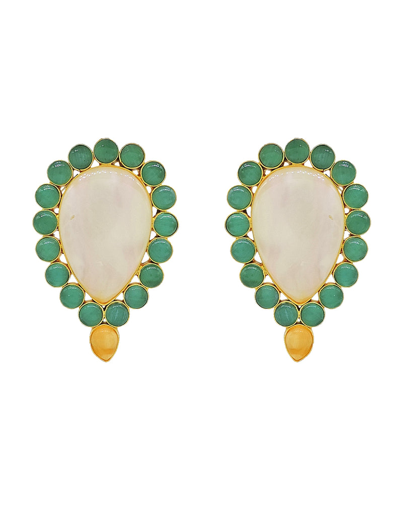 Inverted Drop Earrings | Jade, Blue, Orange & Sage - Statement Earrings - Gold-Plated & Hypoallergenic - Made in India - Dubai Jewellery - Dori