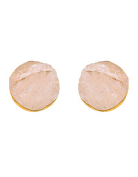 Stone Earrings (Rose Quartz) - Statement Earrings - Gold-Plated & Hypoallergenic Jewellery - Made in India - Dubai Jewellery - Dori