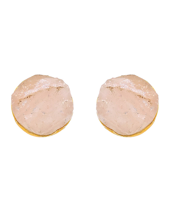 Stone Earrings (Rose Quartz) - Statement Earrings - Gold-Plated & Hypoallergenic Jewellery - Made in India - Dubai Jewellery - Dori