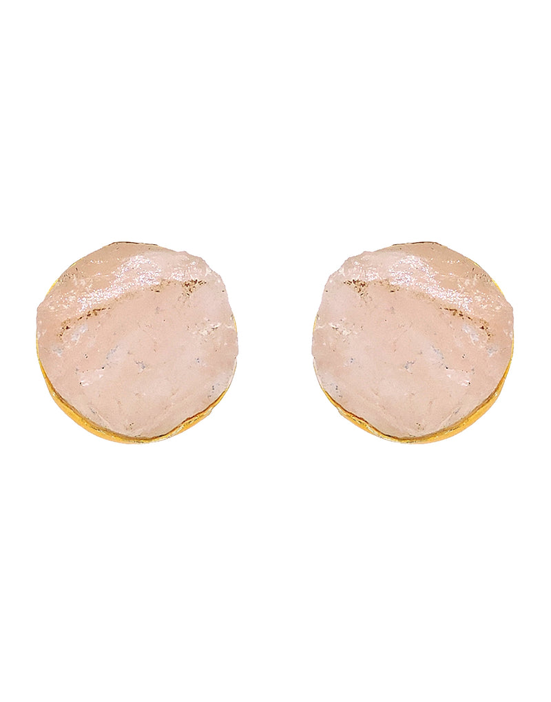 Stone Earrings (Rose Quartz) - Statement Earrings - Gold-Plated & Hypoallergenic Jewellery - Made in India - Dubai Jewellery - Dori