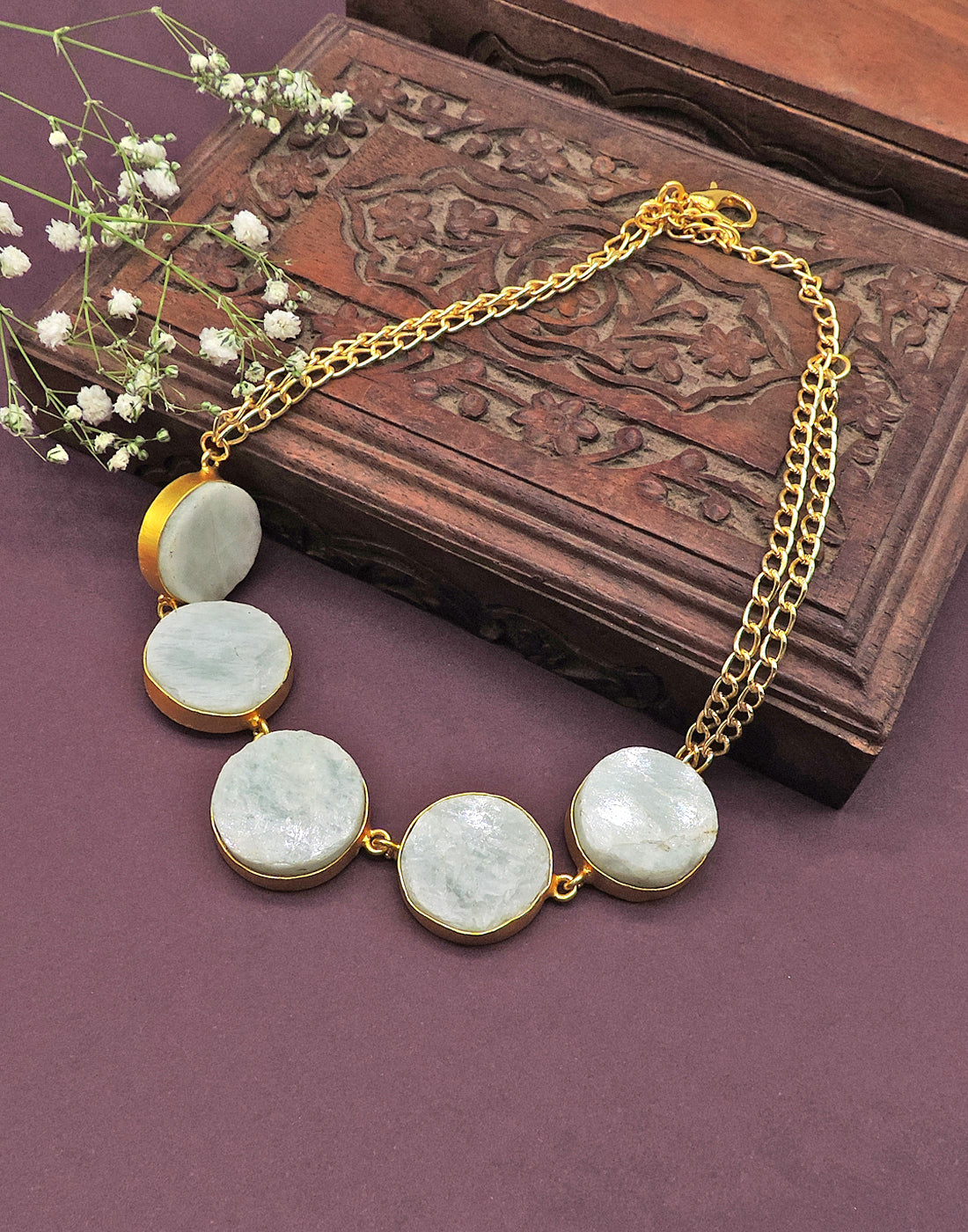 Round Amazonite Choker - Statement Necklaces - Gold-Plated & Hypoallergenic Jewellery - Made in India - Dubai Jewellery - Dori