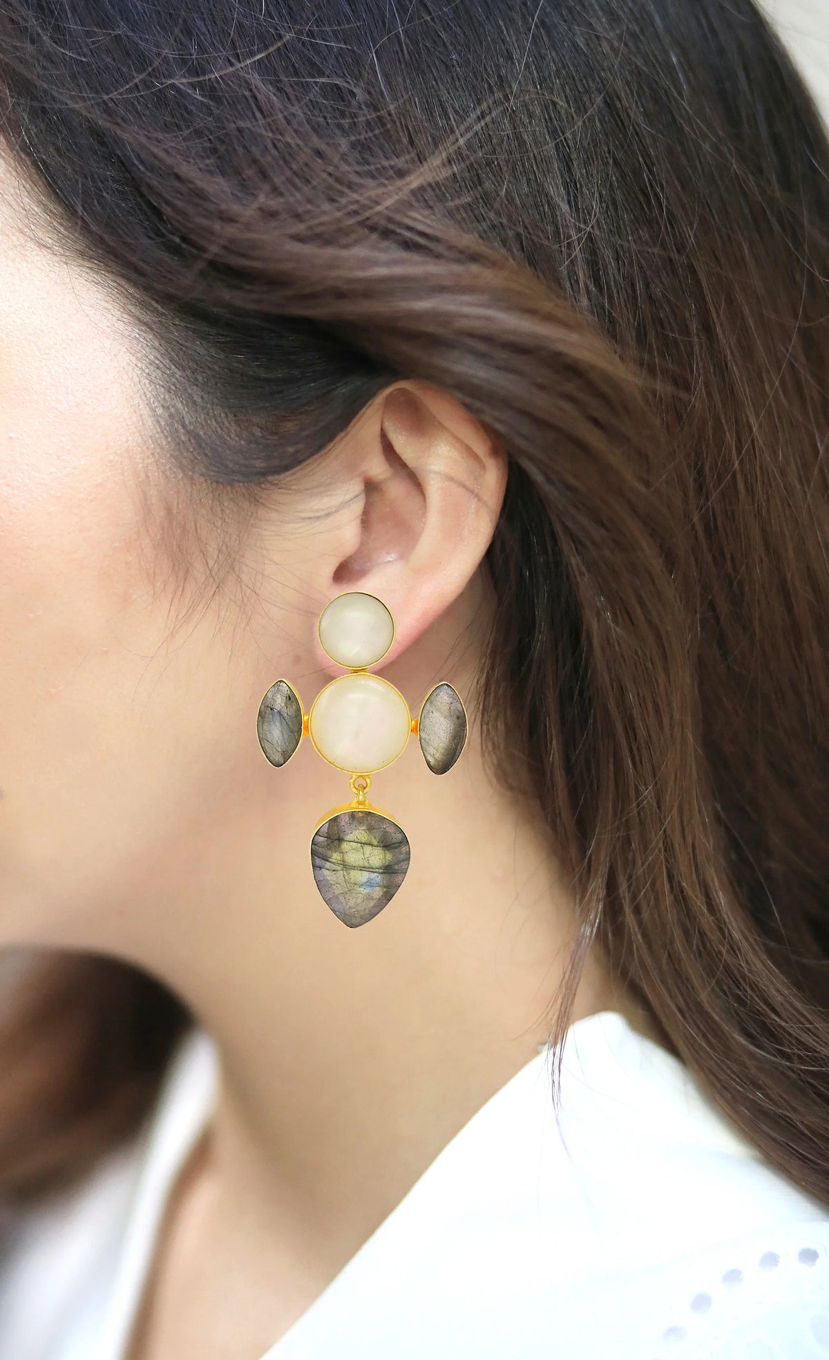 Labradorite & MOP Earrings- Handcrafted Jewellery from Dori