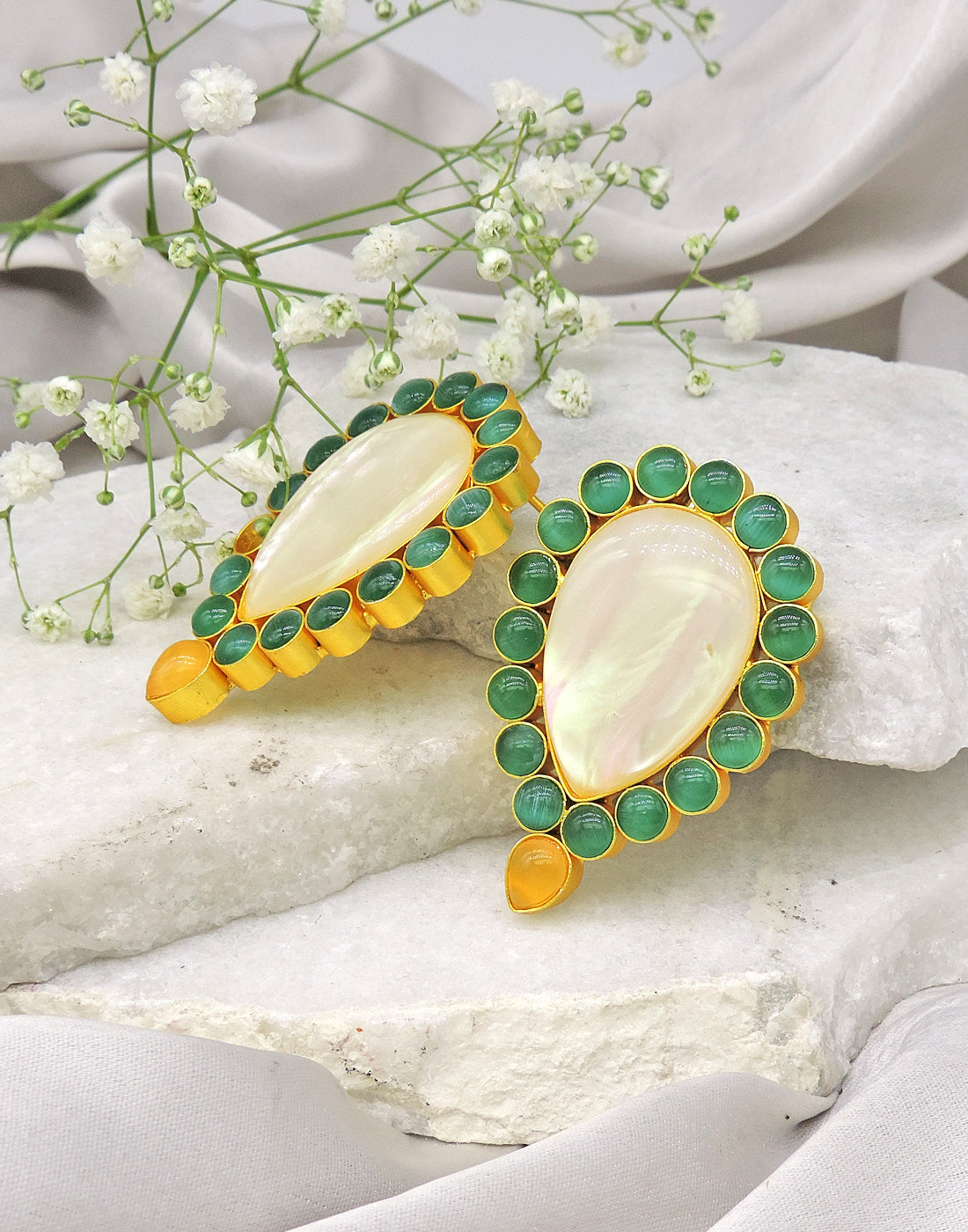 Inverted Drop Earrings | Jade, Blue, Orange & Sage - Statement Earrings - Gold-Plated & Hypoallergenic - Made in India - Dubai Jewellery - Dori