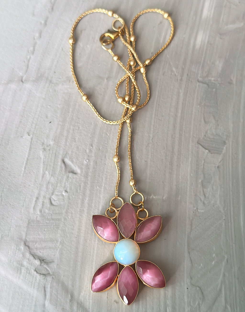 Pink Monalisa Flower Pendant Necklace - Statement Necklaces - Gold-Plated & Hypoallergenic Jewellery - Made in India - Dubai Jewellery - Dori