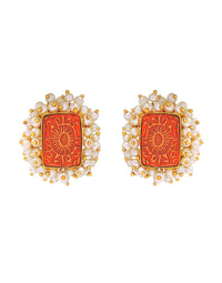 Bloom Rectangle Earrings | Orange, Red & Blue - Statement Earrings - Gold-Plated & Hypoallergenic - Made in India - Dubai Jewellery - Dori