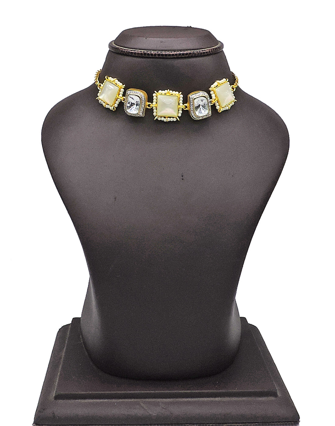 Square Crystal & Shell Necklace - Statement Necklaces - Gold-Plated & Hypoallergenic Jewellery - Made in India - Dubai Jewellery - Dori