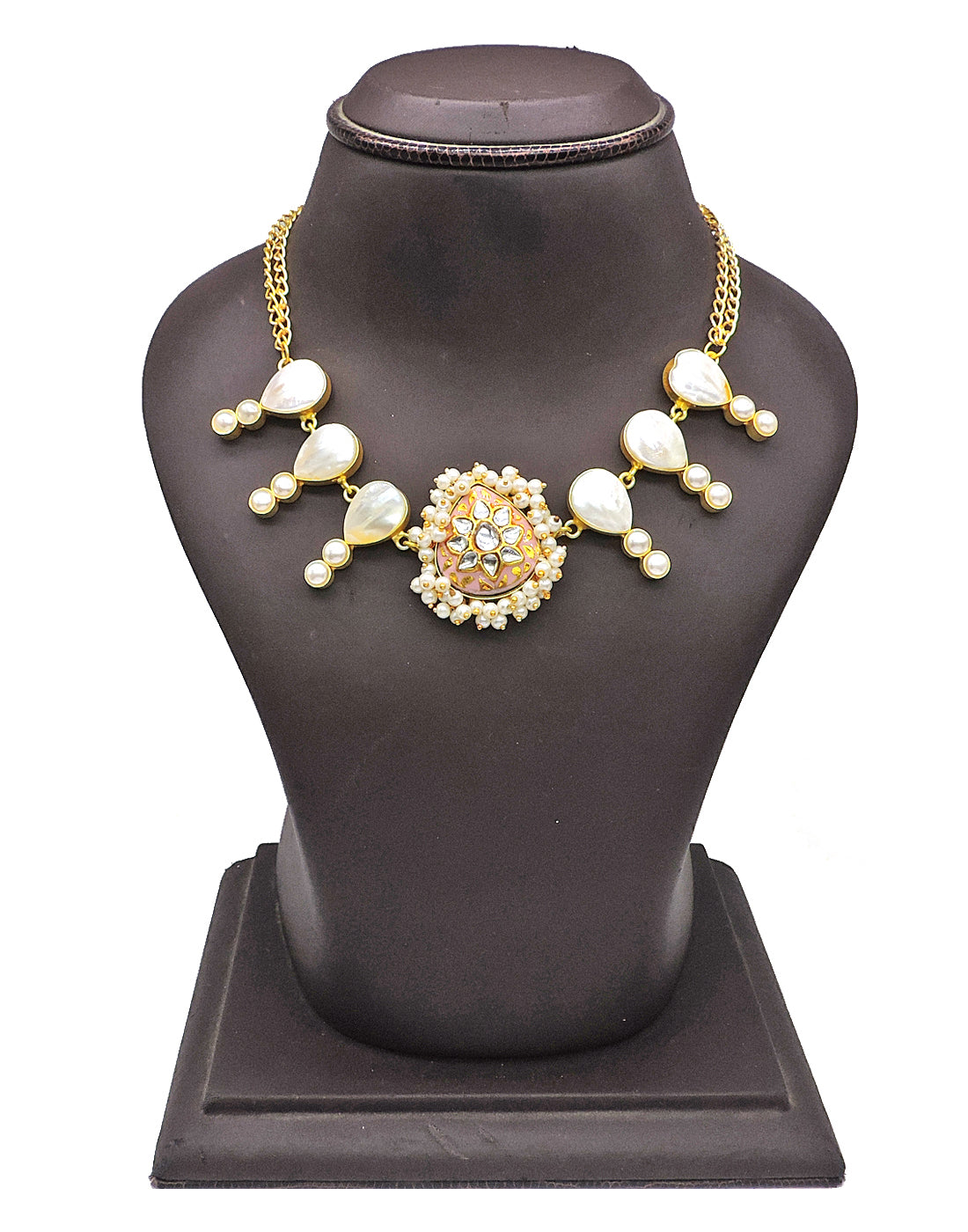 Kundan & Shell Necklace - Statement Necklaces - Gold-Plated & Hypoallergenic Jewellery - Made in India - Dubai Jewellery - Dori