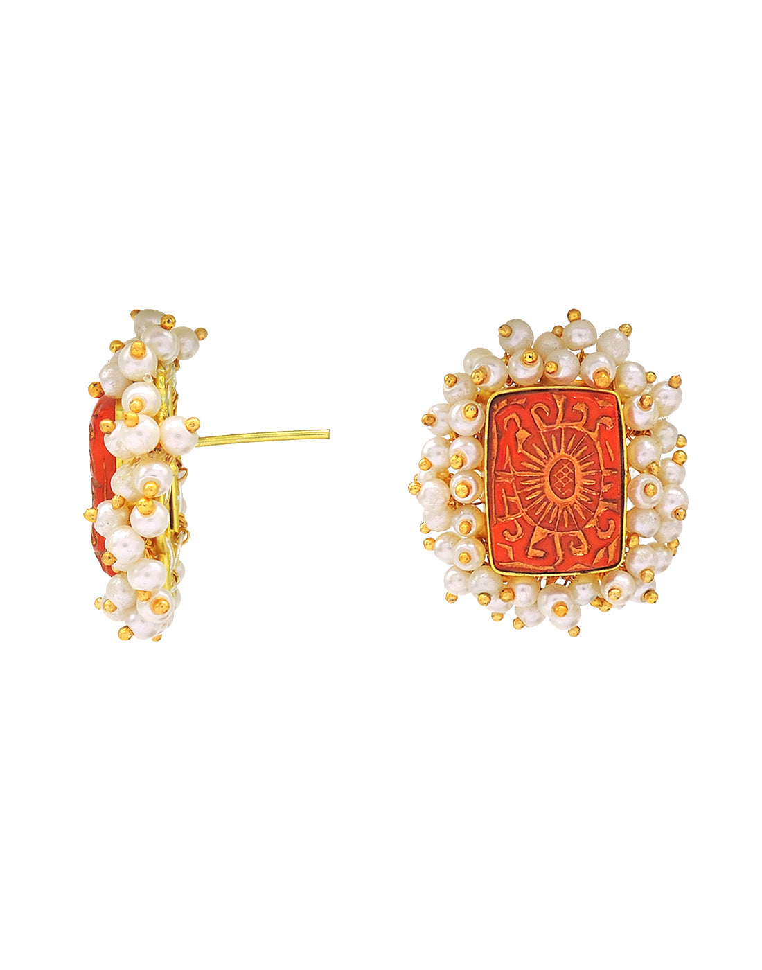 Bloom Rectangle Earrings | Orange, Red & Blue - Statement Earrings - Gold-Plated & Hypoallergenic - Made in India - Dubai Jewellery - Dori