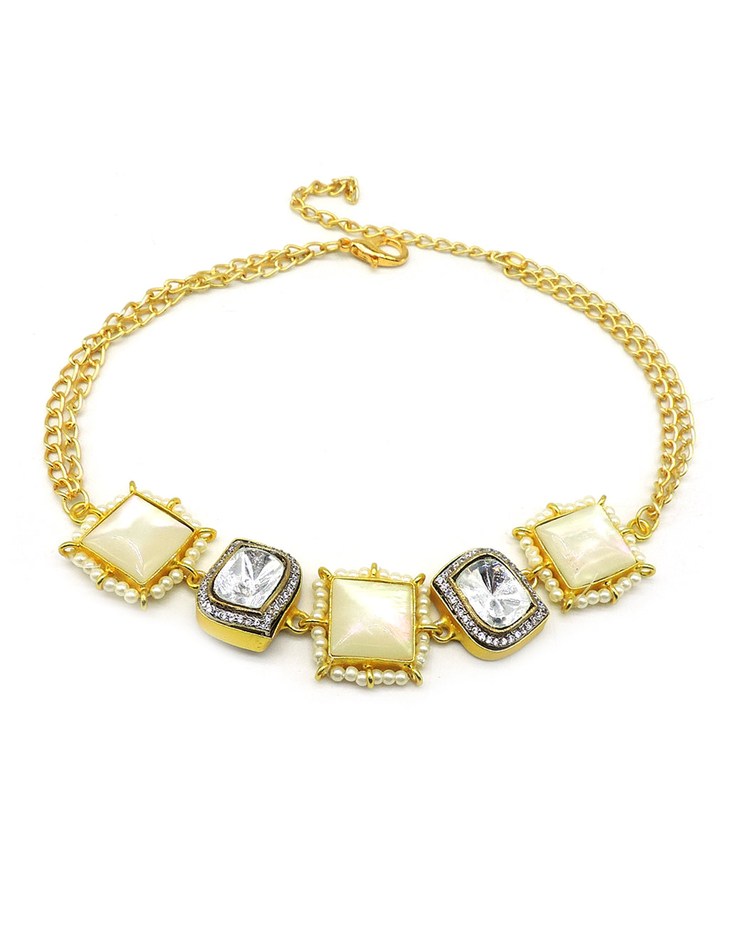 Square Crystal & Shell Necklace - Statement Necklaces - Gold-Plated & Hypoallergenic Jewellery - Made in India - Dubai Jewellery - Dori