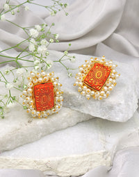 Bloom Rectangle Earrings | Orange, Red & Blue - Statement Earrings - Gold-Plated & Hypoallergenic - Made in India - Dubai Jewellery - Dori