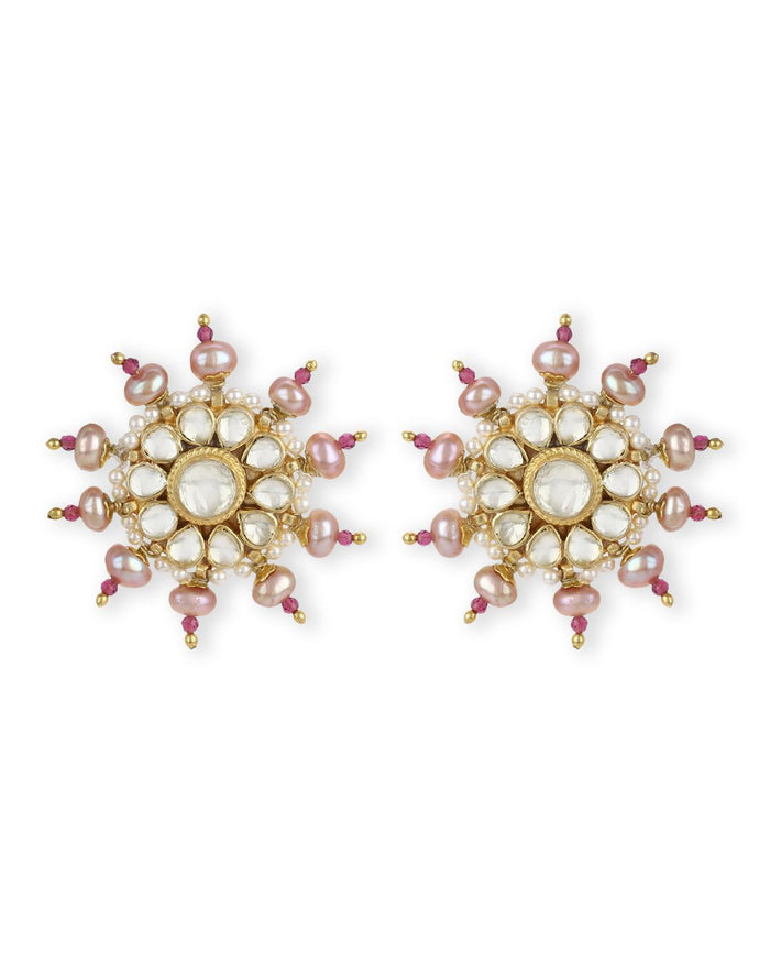 Hermia Tarameen Studs Pink Pearl- Handcrafted Jewellery from Heer