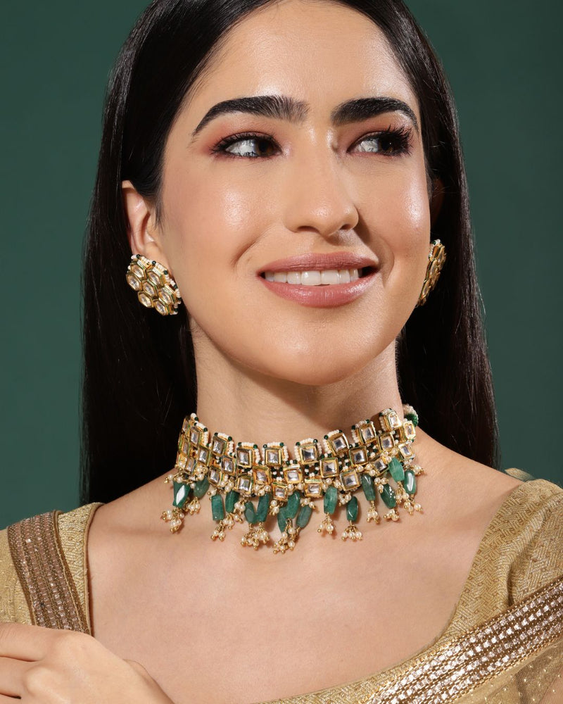 Lyssa Tetris Kundankari Choker Set - Necklaces - Handcrafted Jewellery - Made in India - Dubai Jewellery, Fashion & Lifestyle - Dori