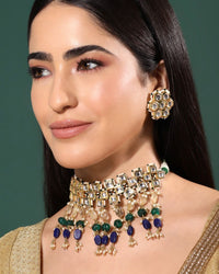 Antheia Lapiz Lazuli Kundan Choker Set  Necklaces - Handcrafted Jewellery - Made in India - Dubai Jewellery, Fashion & Lifestyle - Dori