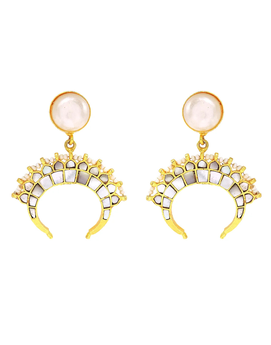 Pearl & Shell Cluster Earrings- Handcrafted Jewellery from Dori