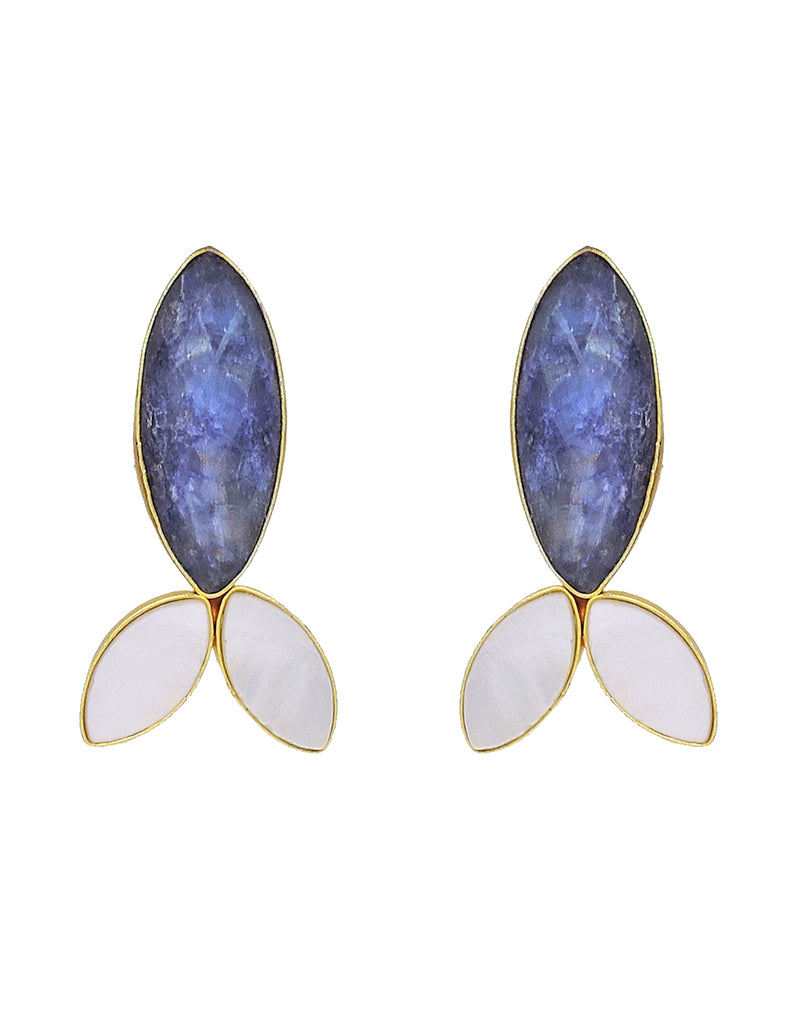 Leaf Pearl Earrings | Blue & Green - Statement Earrings - Gold-Plated & Hypoallergenic Jewellery - Made in India - Dubai Jewellery - Dori