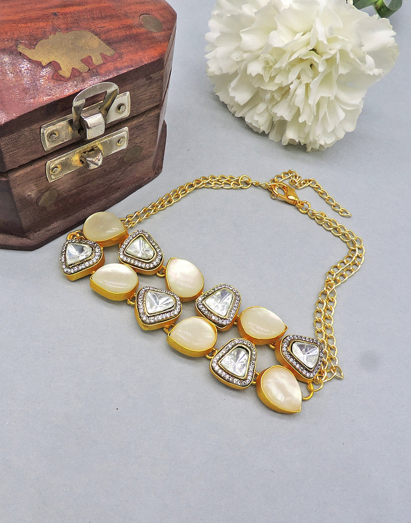 Crystal & Shell Necklace - Statement Necklaces - Gold-Plated & Hypoallergenic Jewellery - Made in India - Dubai Jewellery - Dori