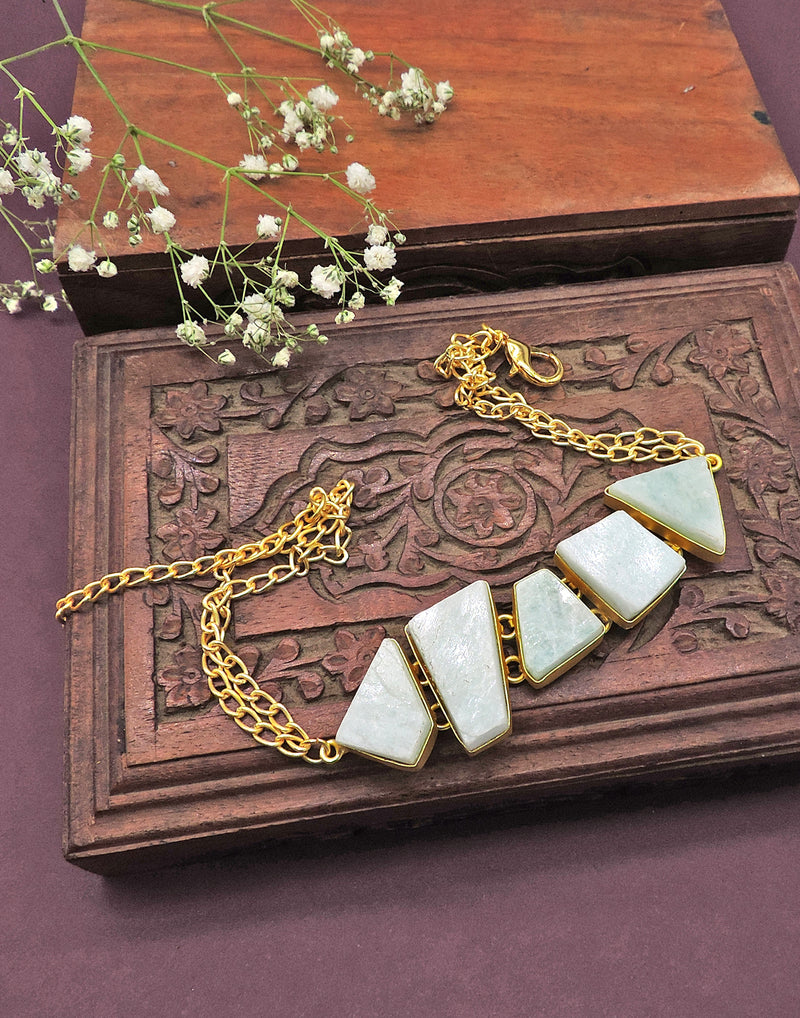 Geometric Amazonite Necklace - Statement Necklaces - Gold-Plated & Hypoallergenic Jewellery - Made in India - Dubai Jewellery - Dori