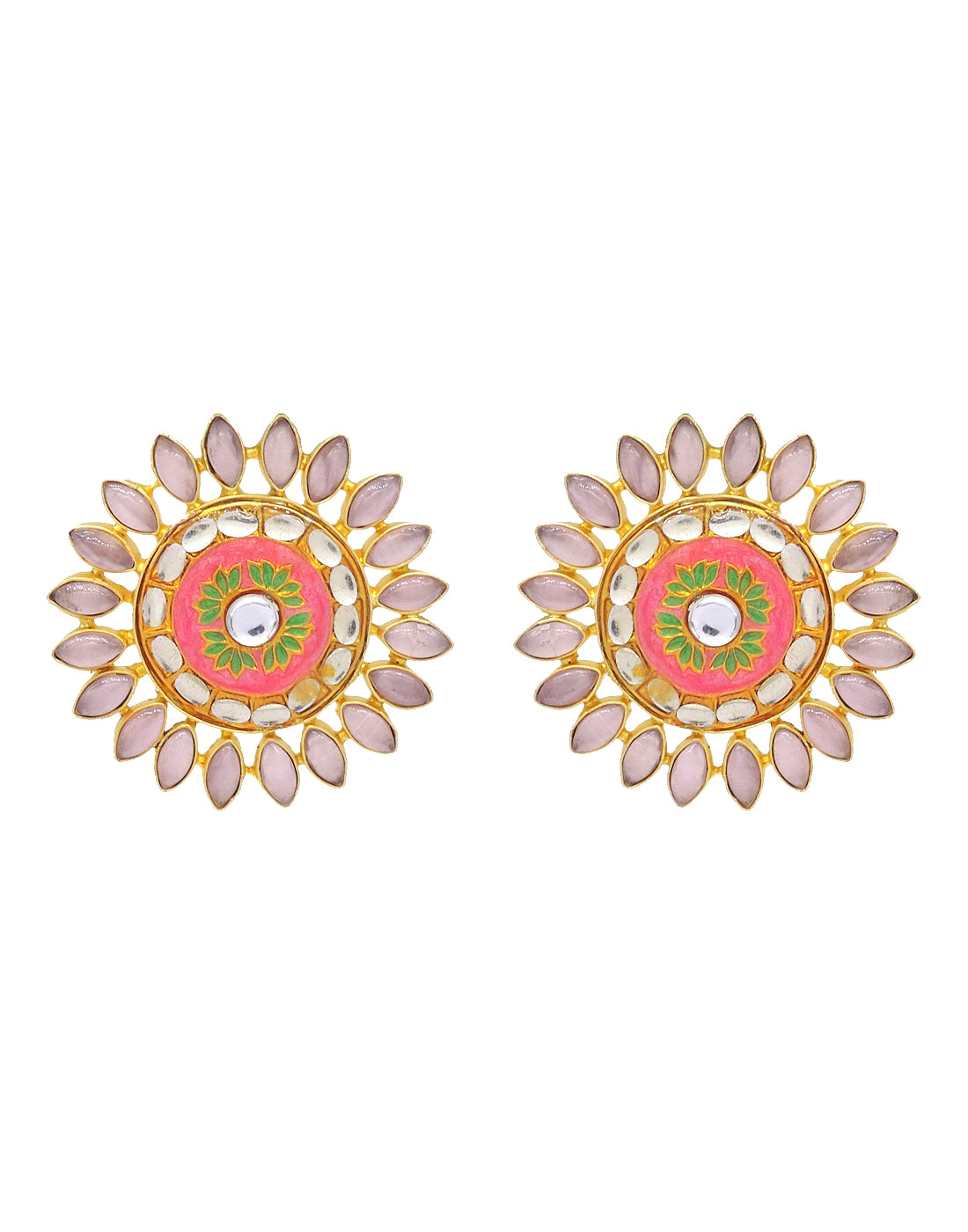 Pink Sunflower Earrings - Statement Earrings - Gold-Plated & Hypoallergenic Jewellery - Made in India - Dubai Jewellery - Dori