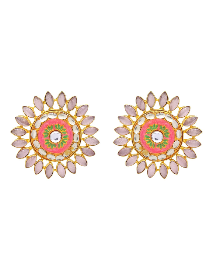 Pink Sunflower Earrings - Statement Earrings - Gold-Plated & Hypoallergenic Jewellery - Made in India - Dubai Jewellery - Dori