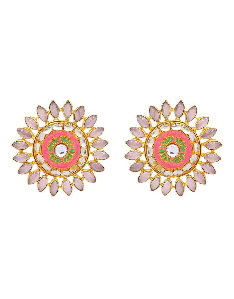 Pink Sunflower Earrings - Statement Earrings - Gold-Plated & Hypoallergenic Jewellery - Made in India - Dubai Jewellery - Dori