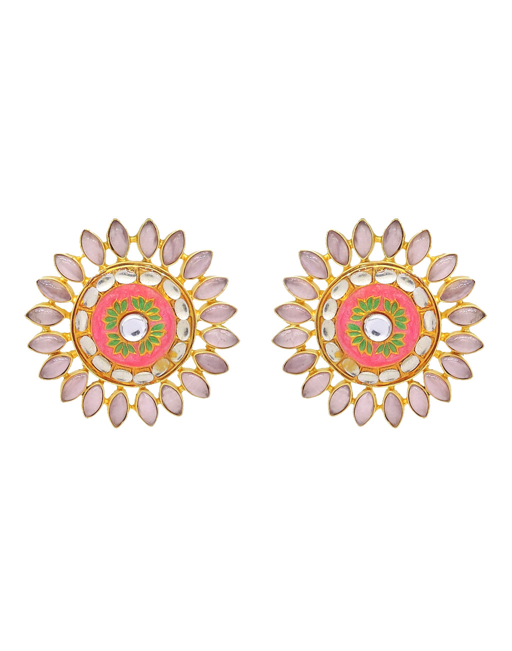 Pink Sunflower Earrings - Statement Earrings - Gold-Plated & Hypoallergenic Jewellery - Made in India - Dubai Jewellery - Dori