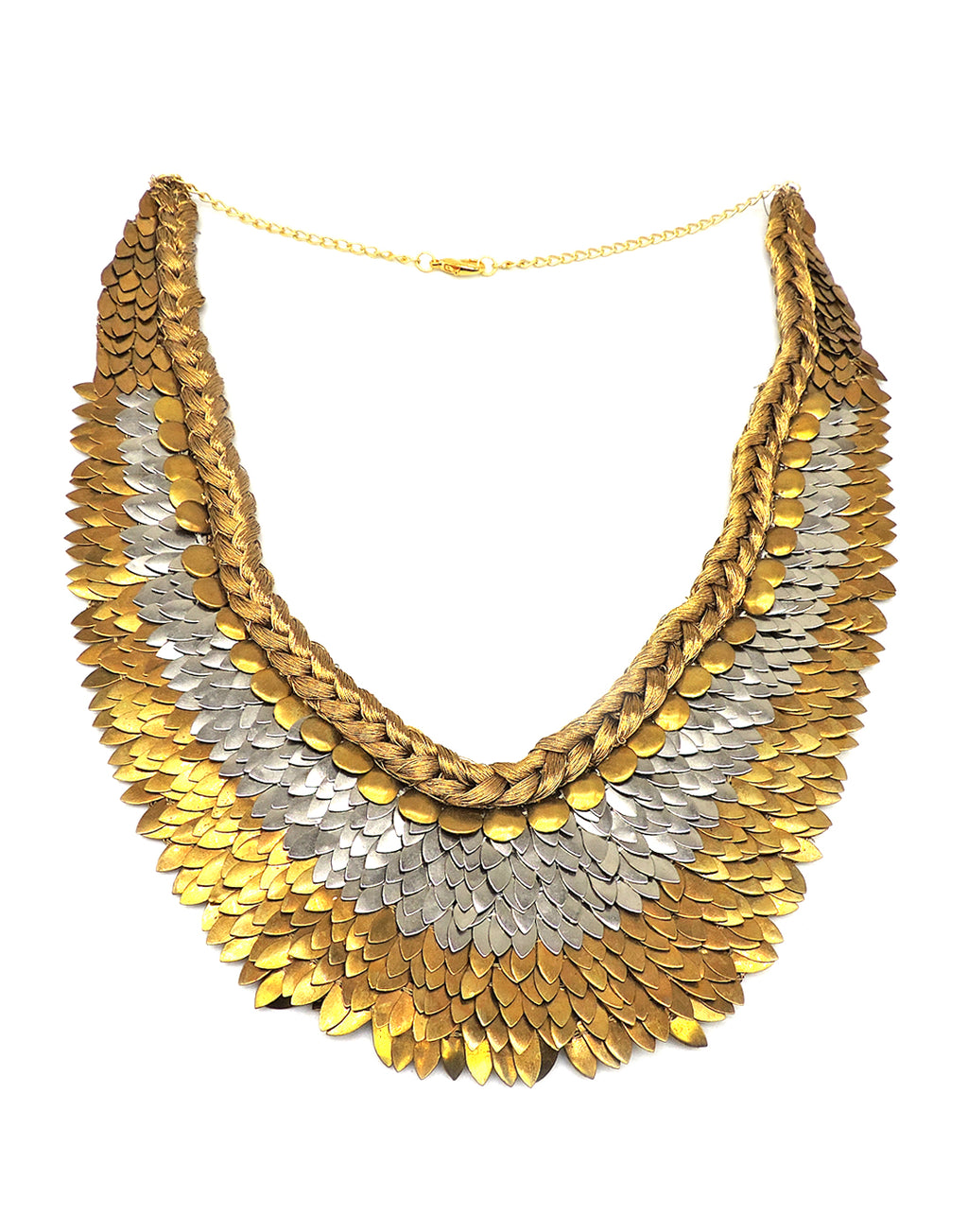 Gold & Silver Bib Necklace - Statement Necklaces - Gold-Plated & Hypoallergenic Jewellery - Made in India - Dubai Jewellery - Dori
