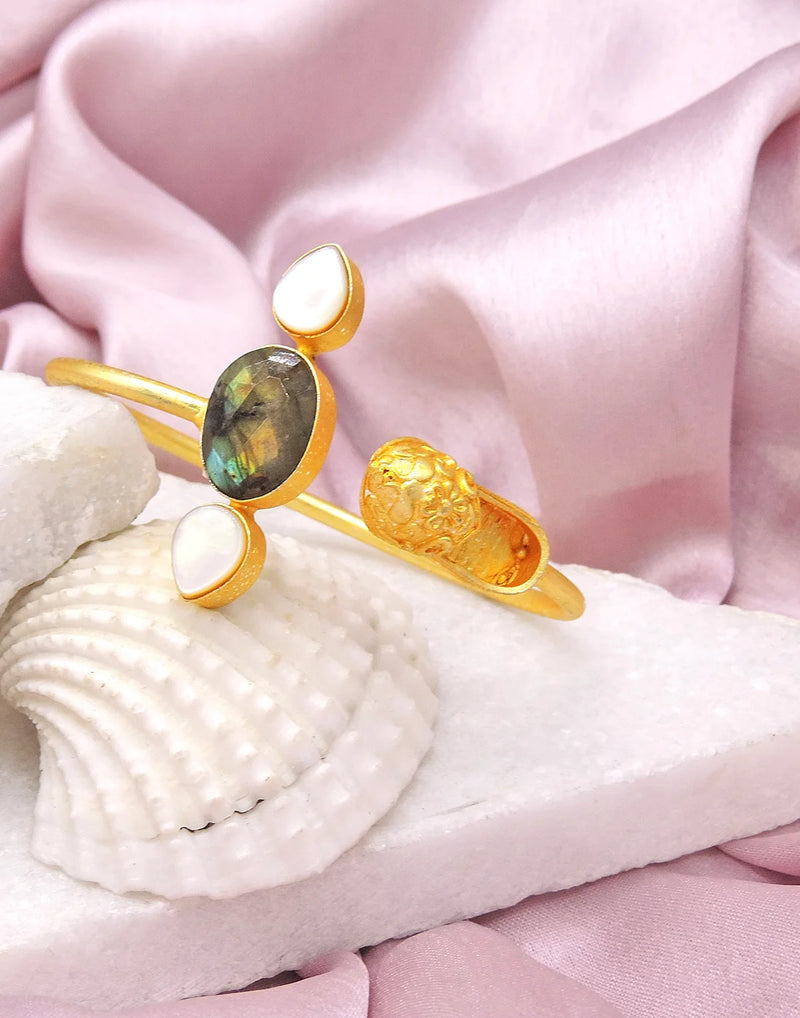 Labradorite & Shell Cuff- Handcrafted Jewellery from Dori