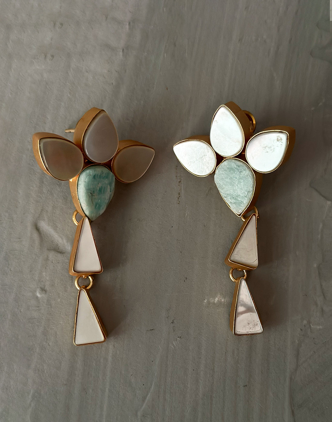 Geometric Amazonite Danglers - Statement Earrings - Gold-Plated & Hypoallergenic Jewellery - Made in India - Dubai Jewellery - Dori