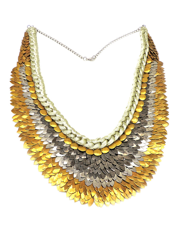 Gold & Silver Bib Necklace - Statement Necklaces - Gold-Plated & Hypoallergenic Jewellery - Made in India - Dubai Jewellery - Dori