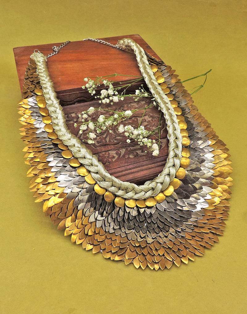 Gold & Silver Bib Necklace - Statement Necklaces - Gold-Plated & Hypoallergenic Jewellery - Made in India - Dubai Jewellery - Dori