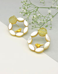 Pearl Cage Earrings (Citrine) - Statement Earrings - Gold-Plated & Hypoallergenic - Made in India - Dubai Jewellery - Dori