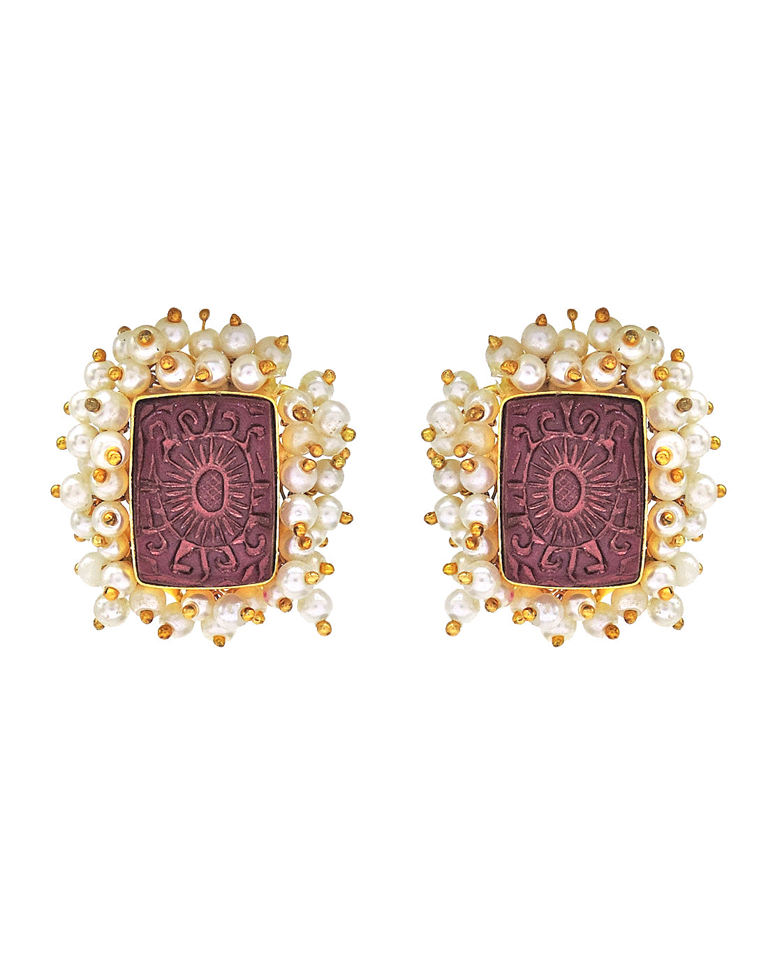 Bloom Rectangle Earrings | Orange, Red & Blue - Statement Earrings - Gold-Plated & Hypoallergenic - Made in India - Dubai Jewellery - Dori