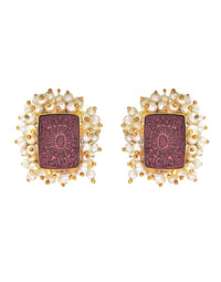 Bloom Rectangle Earrings | Orange, Red & Blue - Statement Earrings - Gold-Plated & Hypoallergenic - Made in India - Dubai Jewellery - Dori