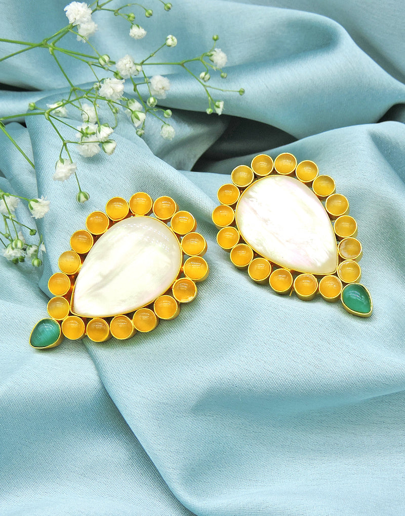 Inverted Drop Earrings | Jade, Blue, Orange & Sage - Statement Earrings - Gold-Plated & Hypoallergenic - Made in India - Dubai Jewellery - Dori