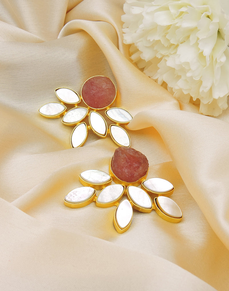 Firework Earrings (Quartz) - Statement Earrings - Gold-Plated & Hypoallergenic - Made in India - Dubai Jewellery - Dori