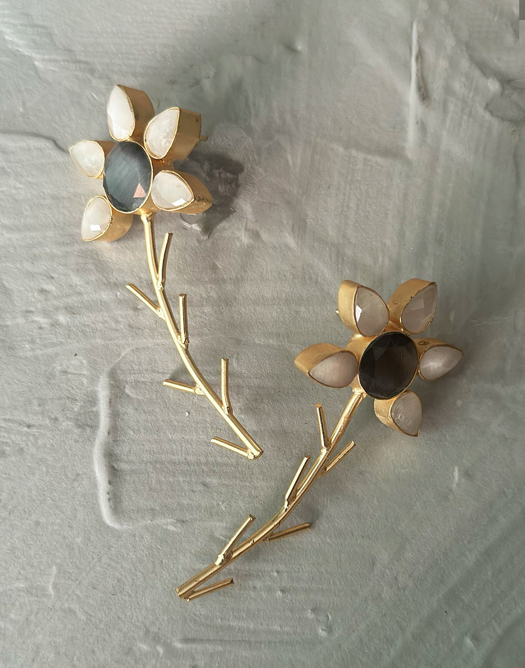 Floral Vine Earrings (Grey) - Statement Earrings - Gold-Plated & Hypoallergenic Jewellery - Made in India - Dubai Jewellery - Dori