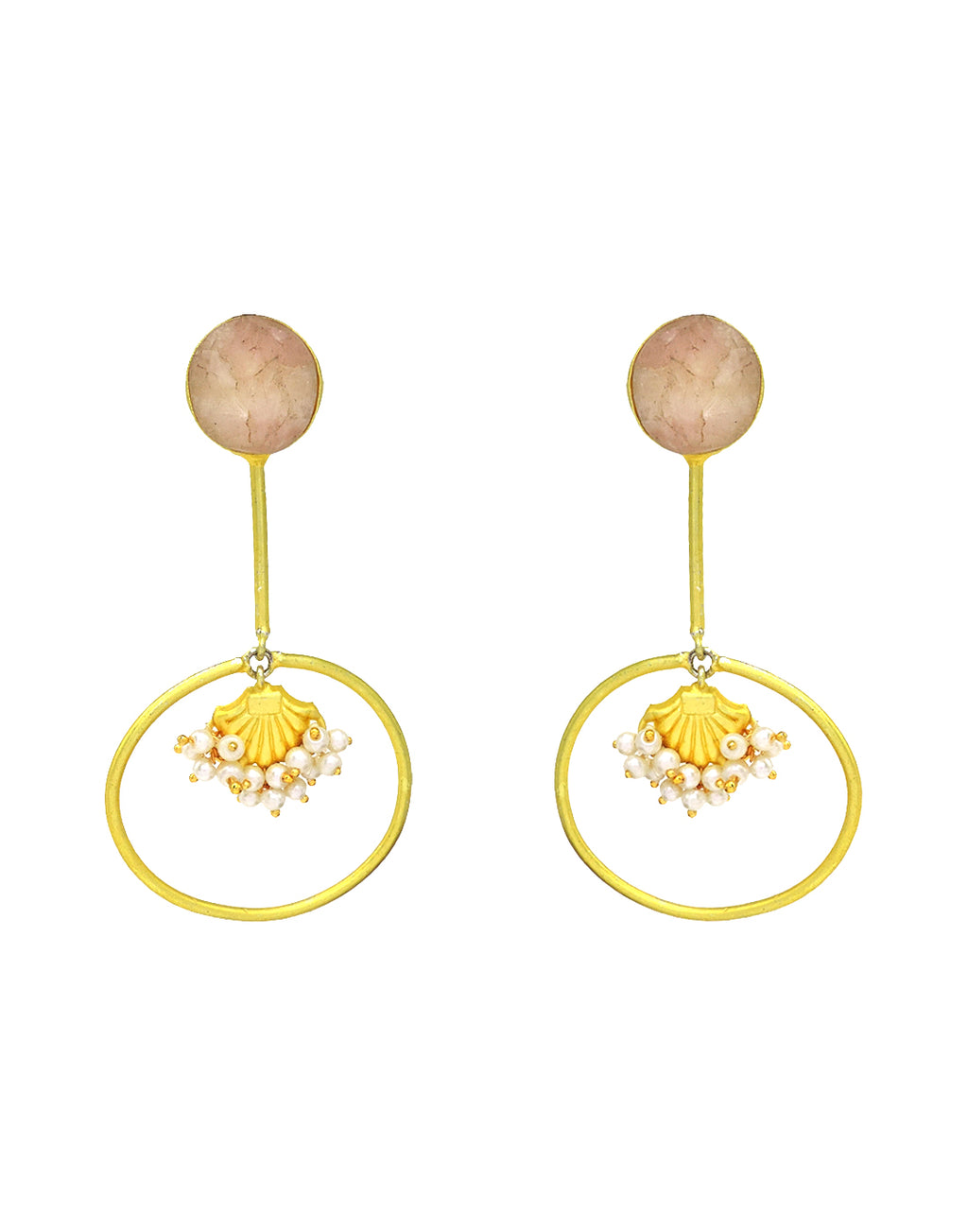 Stick Hoop Earrings (Rose Quartz) - Statement Earrings - Gold-Plated & Hypoallergenic - Made in India - Dubai Jewellery - Dori