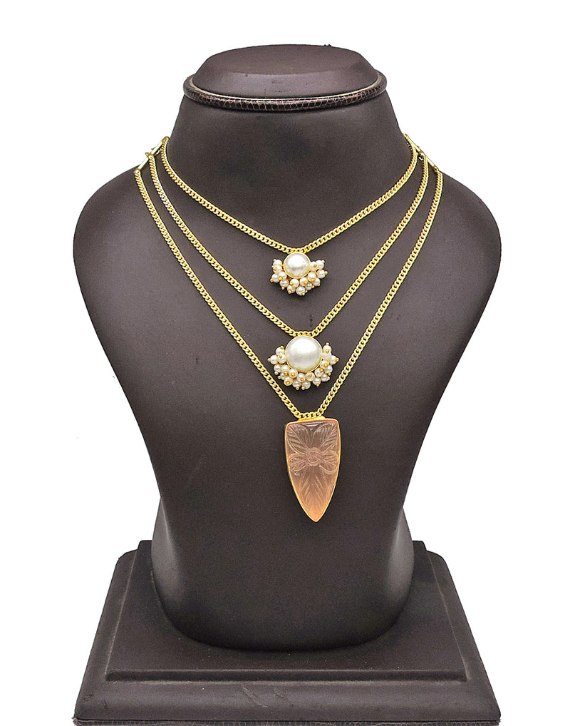 Layered Pearl Necklace - Statement Necklaces - Gold-Plated & Hypoallergenic Jewellery - Made in India - Dubai Jewellery - Dori