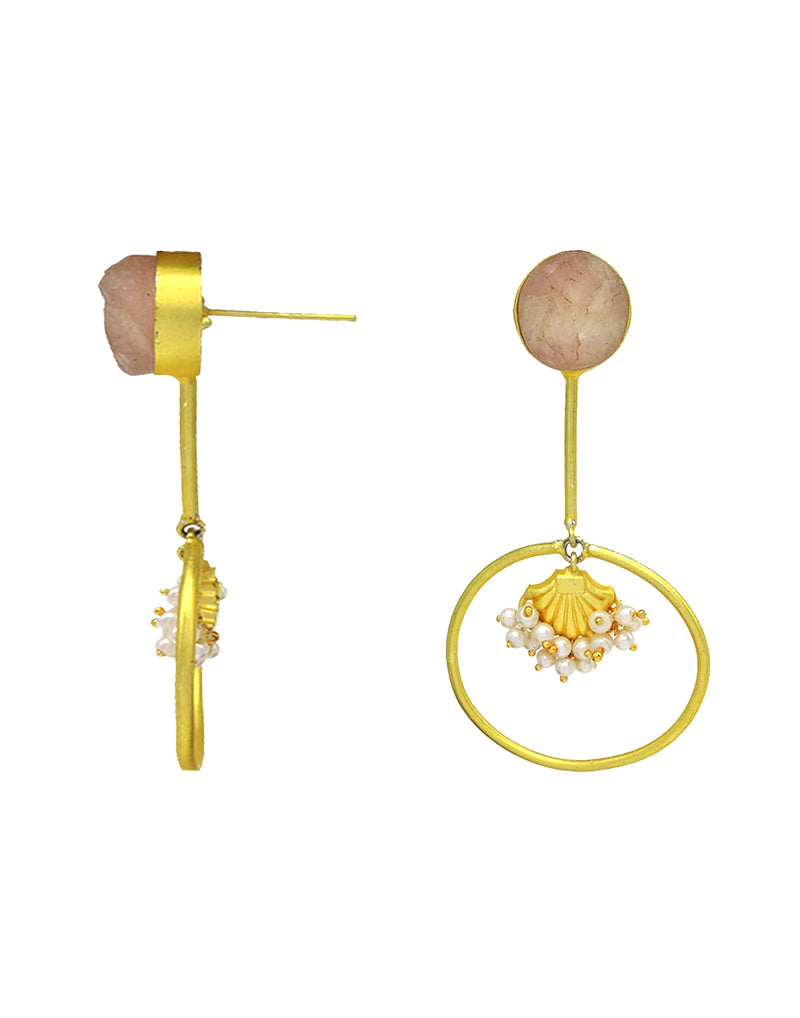 Stick Hoop Earrings (Rose Quartz) - Statement Earrings - Gold-Plated & Hypoallergenic - Made in India - Dubai Jewellery - Dori