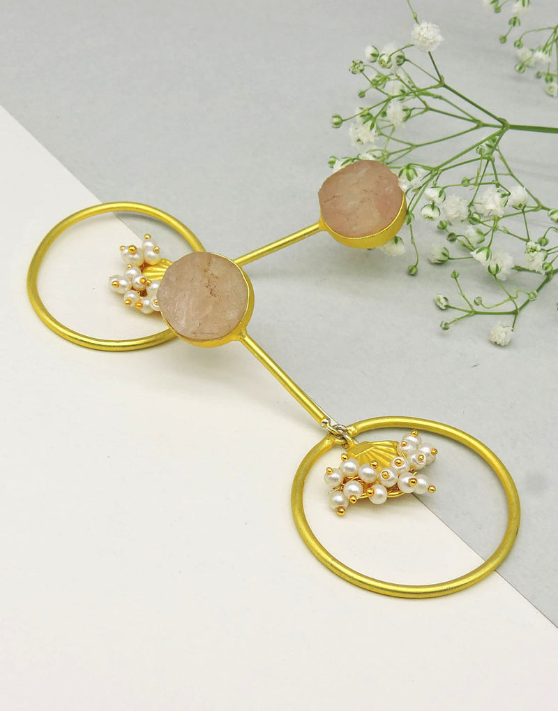 Stick Hoop Earrings (Rose Quartz) - Statement Earrings - Gold-Plated & Hypoallergenic - Made in India - Dubai Jewellery - Dori