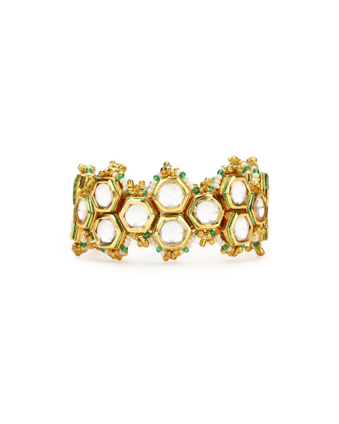 Theresa Honeycomb Green Pochi Bracelet - Bracelets & Cuffs - Handcrafted Jewellery - Made in India - Dubai Jewellery, Fashion & Lifestyle - Dori