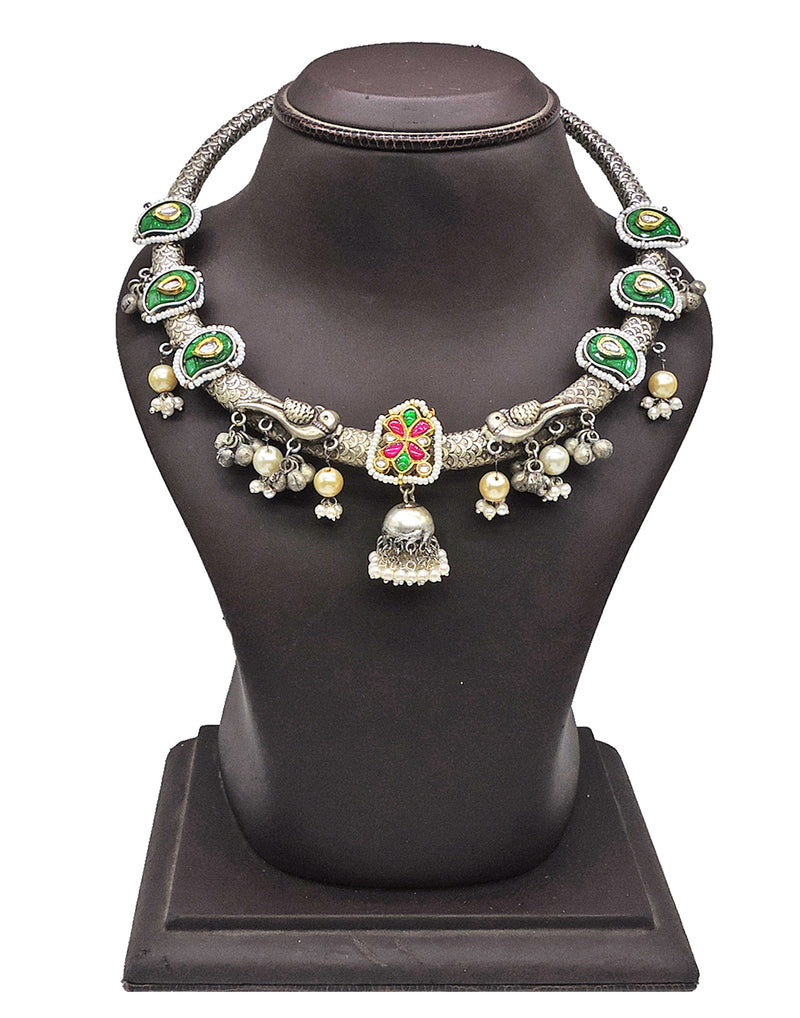 Antique Crystal Necklace | Red & Green - Statement Necklaces - Gold-Plated & Hypoallergenic Jewellery - Made in India - Dubai Jewellery - Dori
