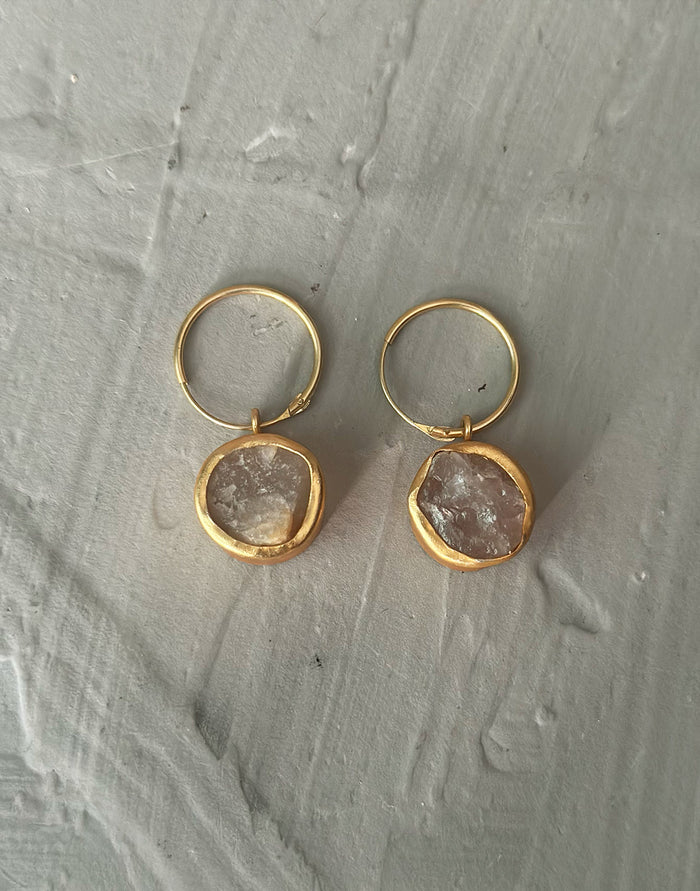 Stone Hoops (Rose Quartz) - Statement Earrings - Gold-Plated & Hypoallergenic Jewellery - Made in India - Dubai Jewellery - Dori